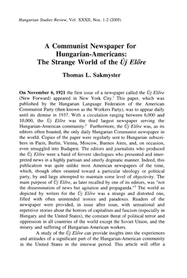 Hungarian Studies Review, 29, 1-2 (1992): 7-27