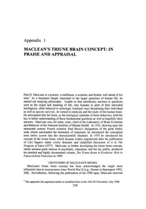 Appendix 1 MACLEAN's TRIUNE BRAIN CONCEPT