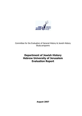 Department of Jewish History Hebrew University of Jerusalem Evaluation Report