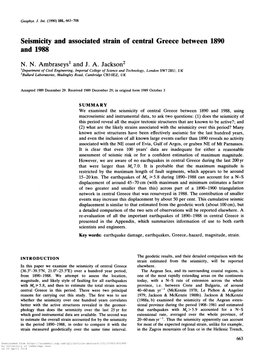 Seismicity and Associated Strain of Central Greece Between 1890 and 1988