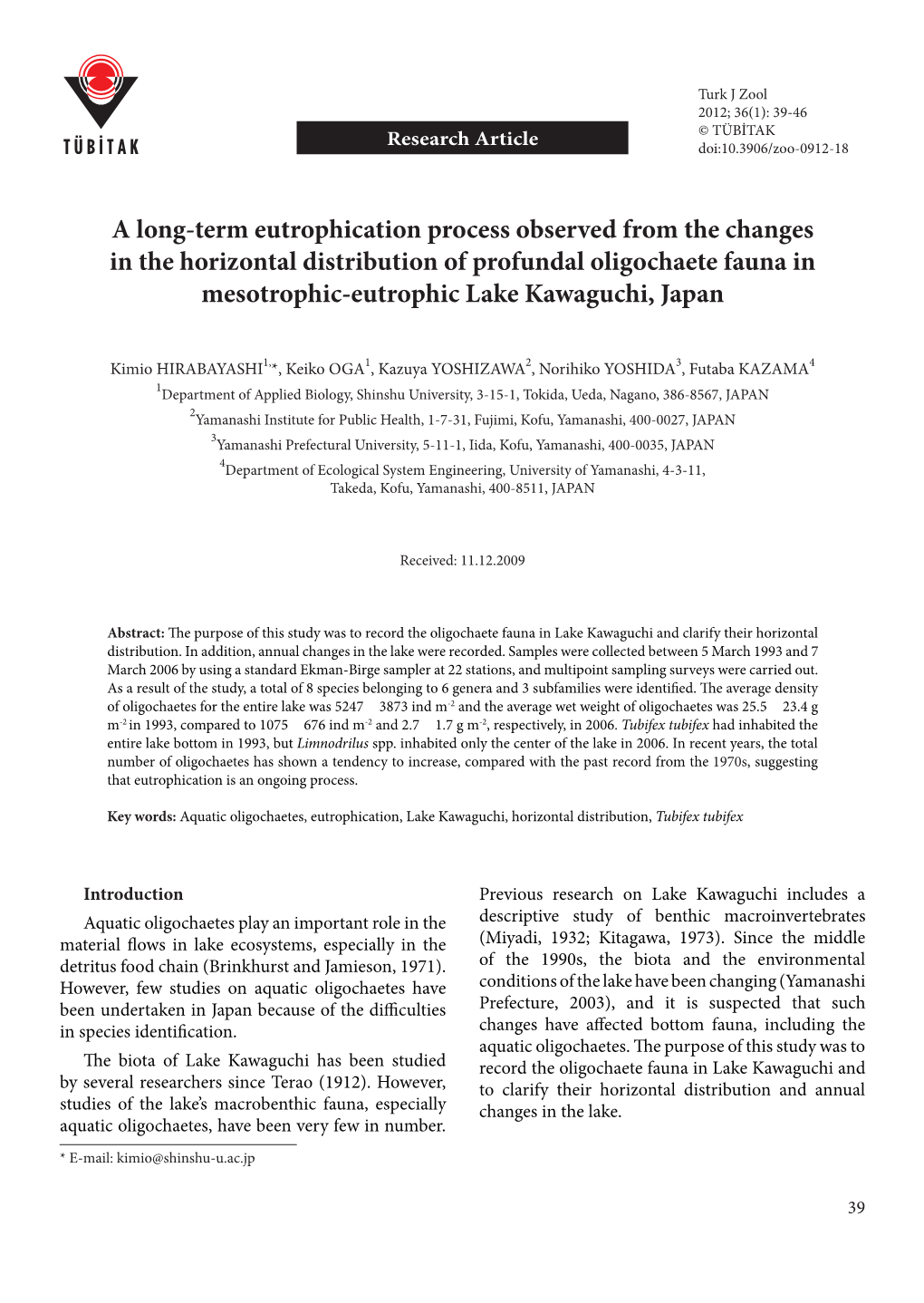 A Long-Term Eutrophication Process Observed from the Changes in The