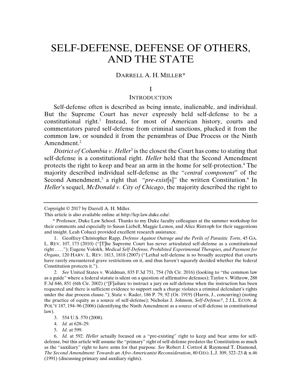 Self-Defense, Defense of Others, and the State