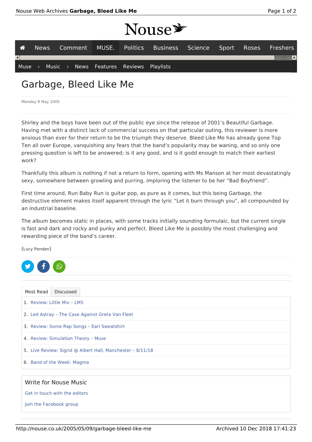 Garbage, Bleed Like Me | Nouse