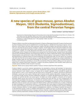 A New Species of Grass Mouse, Genus Akodon Meyen, 1833(Rodentia