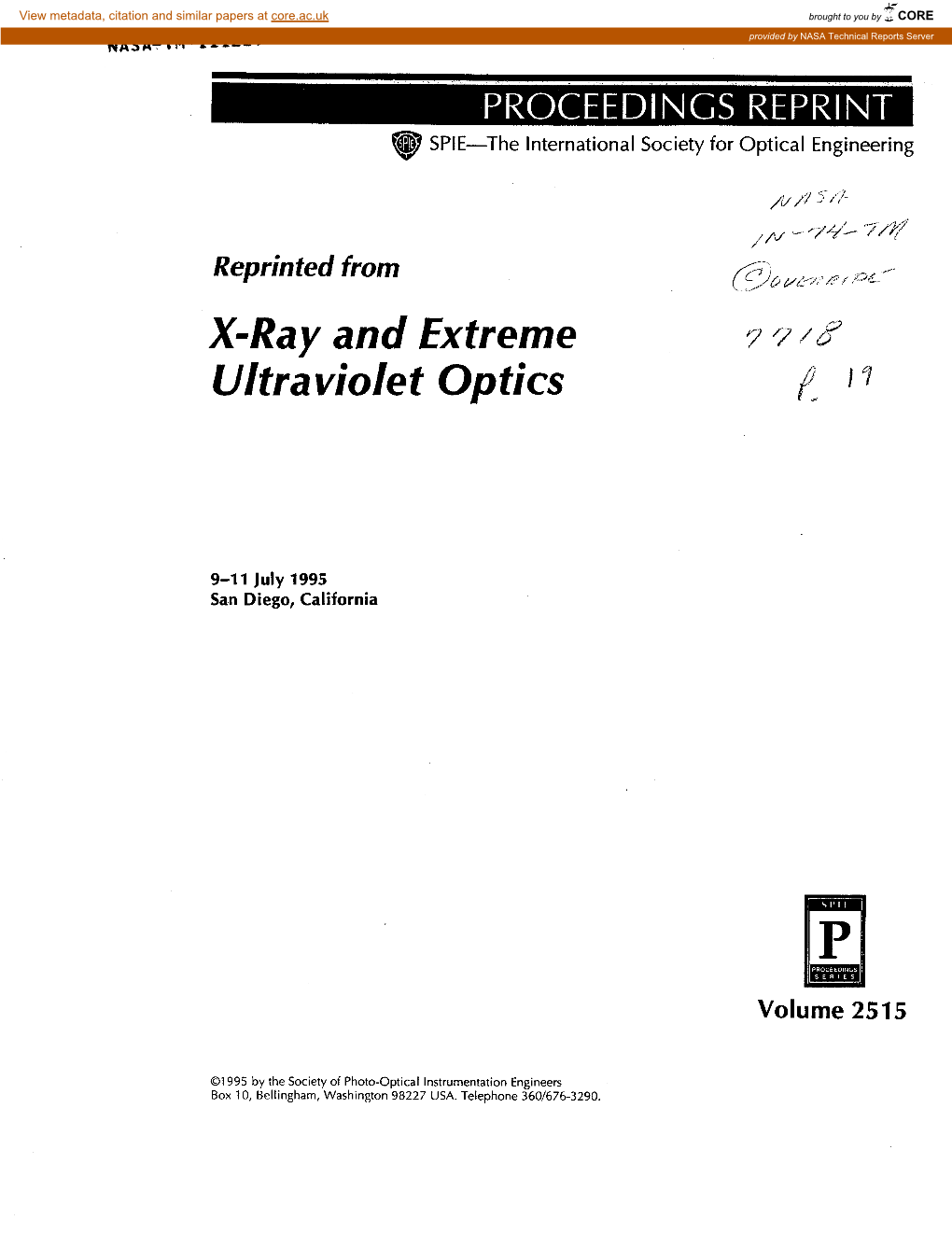 X-Ray and Extreme Ultraviolet Optics T