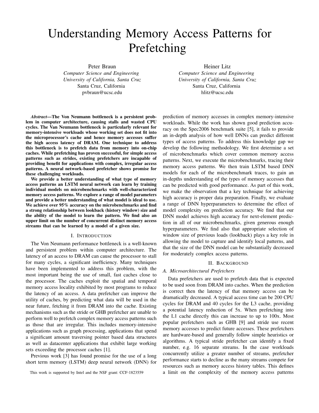 Understanding Memory Access Patterns for Prefetching