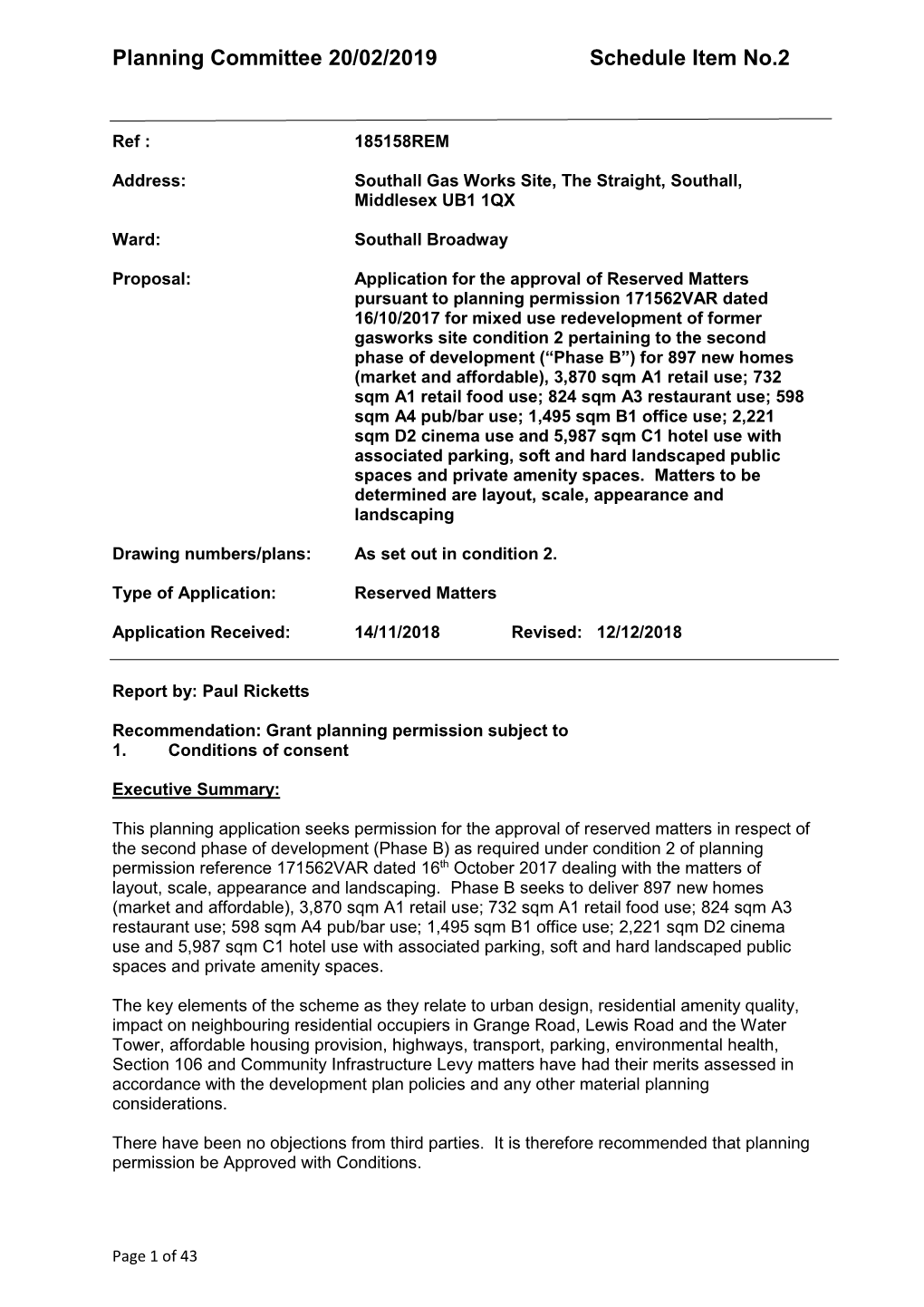 Planning Committee 20/02/2019 Schedule Item No.2