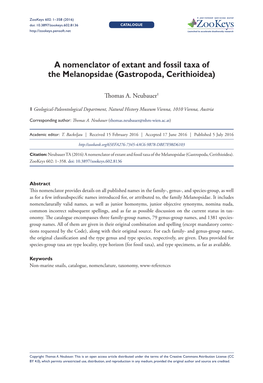 Gastropoda, Cerithioidea) 1 Doi: 10.3897/Zookeys.602.8136 CATALOGUE Launched to Accelerate Biodiversity Research