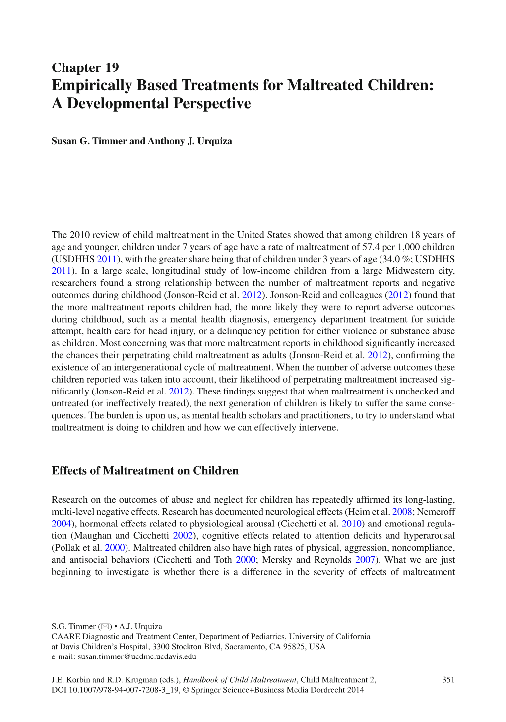 Chapter 19 Empirically Based Treatments for Maltreated Children: a Developmental Perspective