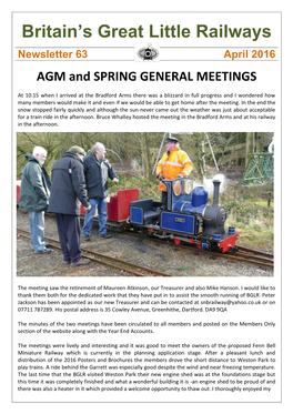 Britain's Great Little Railways Newsletter 63 April 2016 AGM And