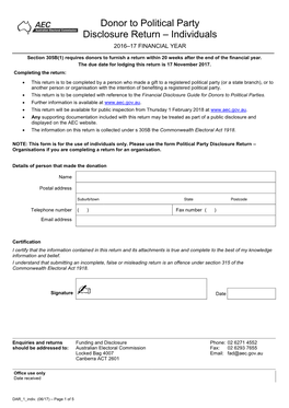 Donor to Political Party Return Form