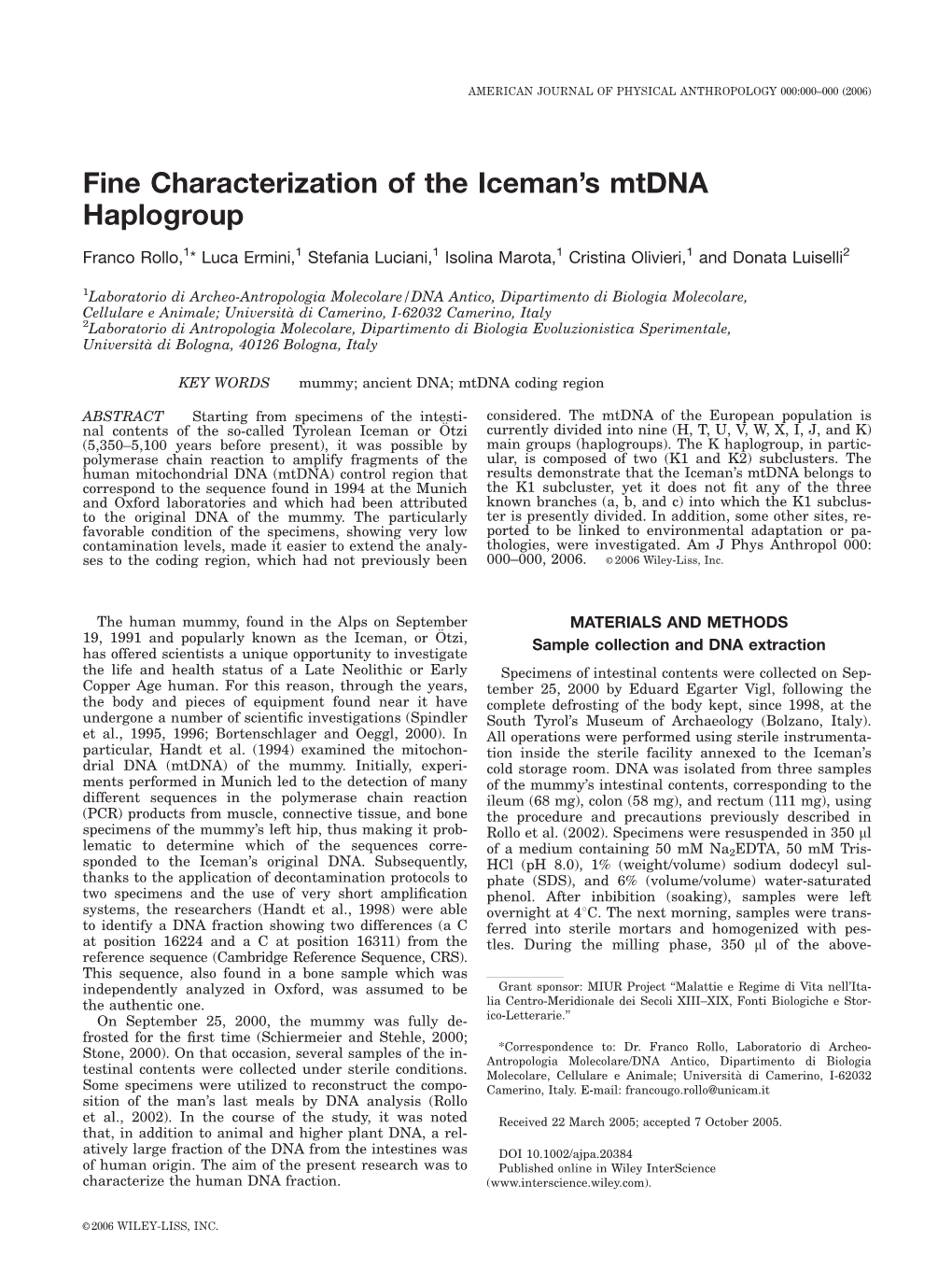 Fine Characterization of the Iceman's Mtdna Haplogroup