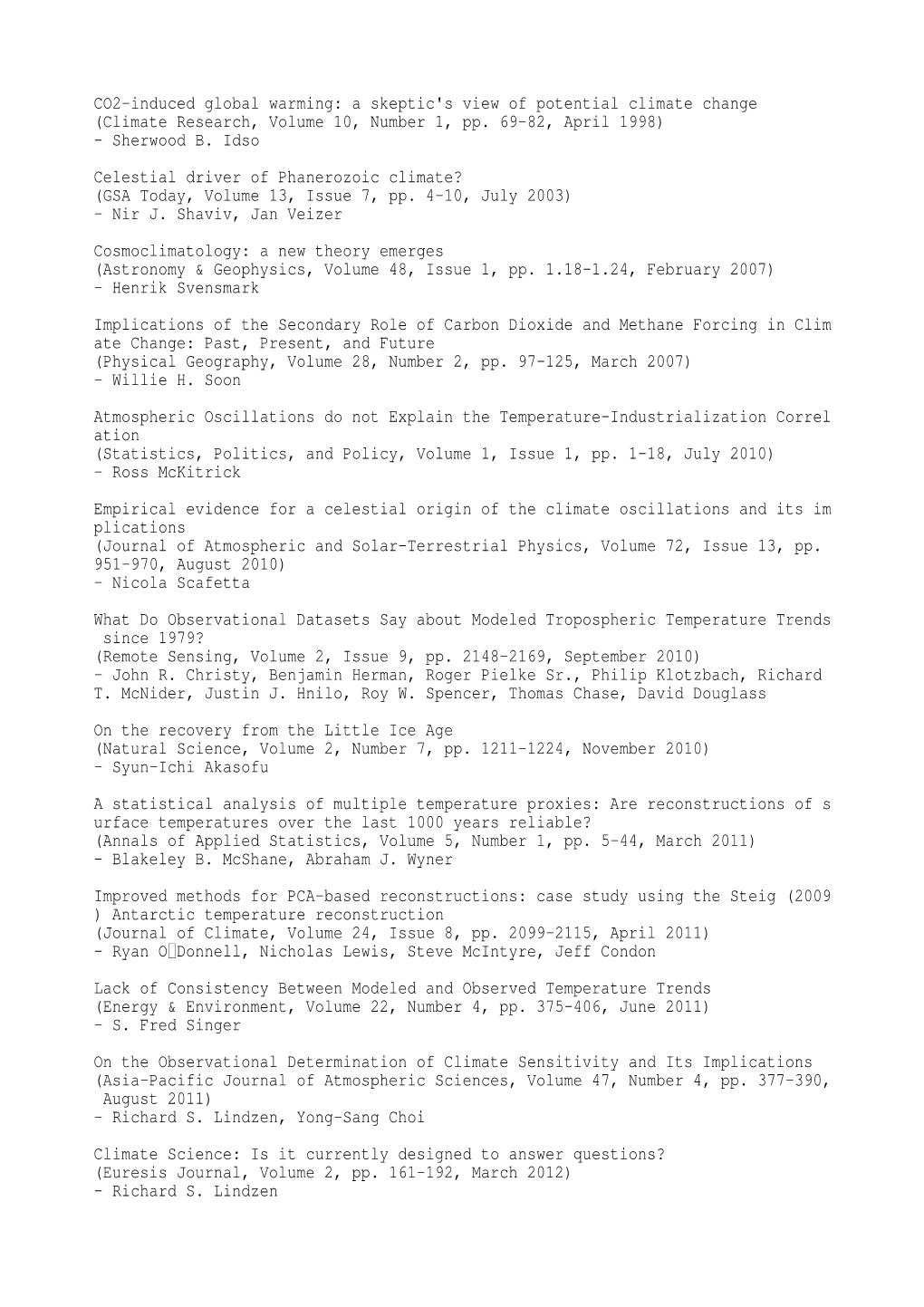 CO2-Induced Global Warming: a Skeptic's View of Potential Climate Change (Climate Research, Volume 10, Number 1, Pp