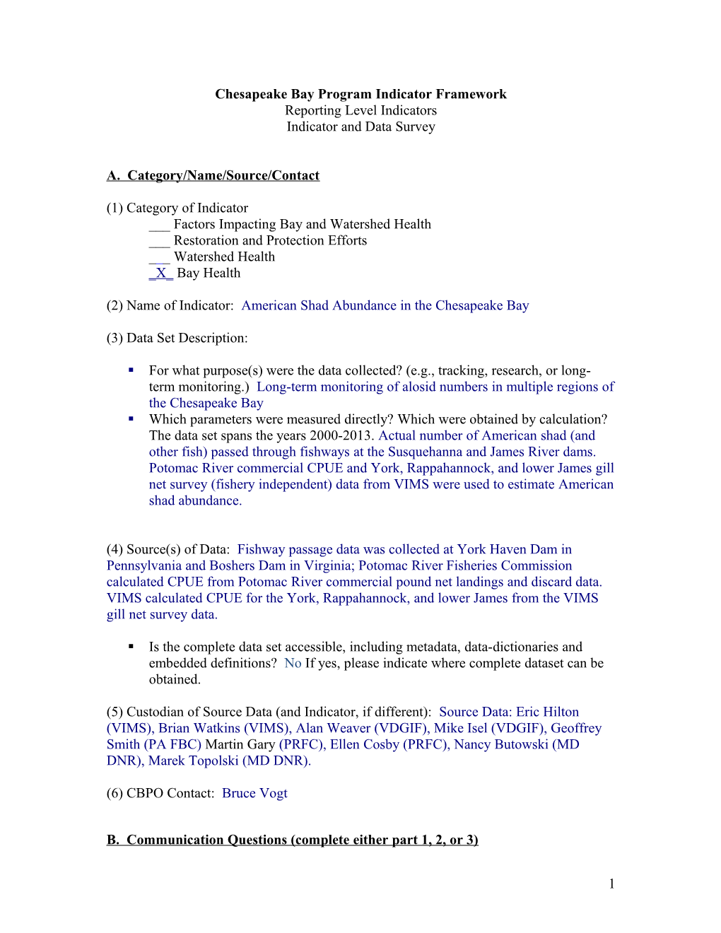 Chesapeake Bay Program Indicator Framework s1