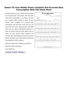 Queen Tie Your Mother Down Complete and Accurate Bass Transcription Whit Tab Sheet Music