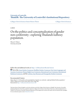 On the Politics and Conceptualization of Gender Non-Conformity : Exploring Thailand’S Kathoey Population