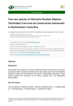 Five New Species of Vibrissina Rondani (Diptera: Tachinidae) from Area De Conservación Guanacaste in Northwestern Costa Rica