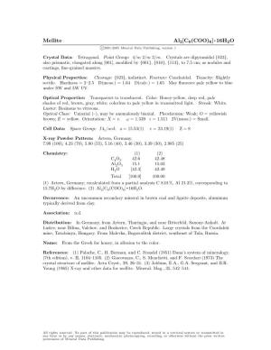 Mellite Al2[C6(COO)6] • 16H2O C 2001-2005 Mineral Data Publishing, Version 1
