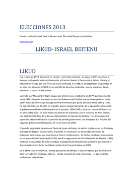 Elecciones 2013 Likud- Israel Beitenu Likud