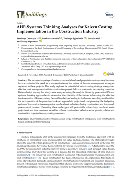 AHP-Systems Thinking Analyses for Kaizen Costing Implementation in the Construction Industry