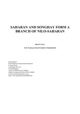Saharan and Songhay Form a Branch of Nilo-Saharan