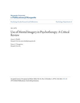 Use of Mental Imagery in Psychotherapy: a Critical Review Anees A