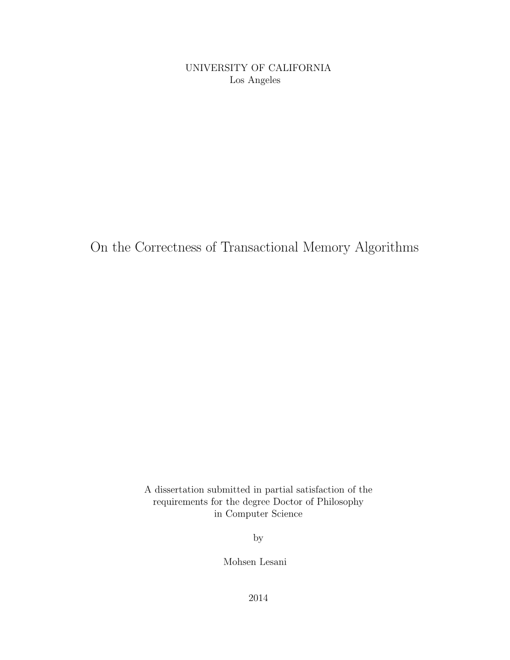 On the Correctness of Transactional Memory Algorithms