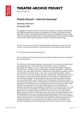 Theatre Archive Project: Interview with Pamela Howard