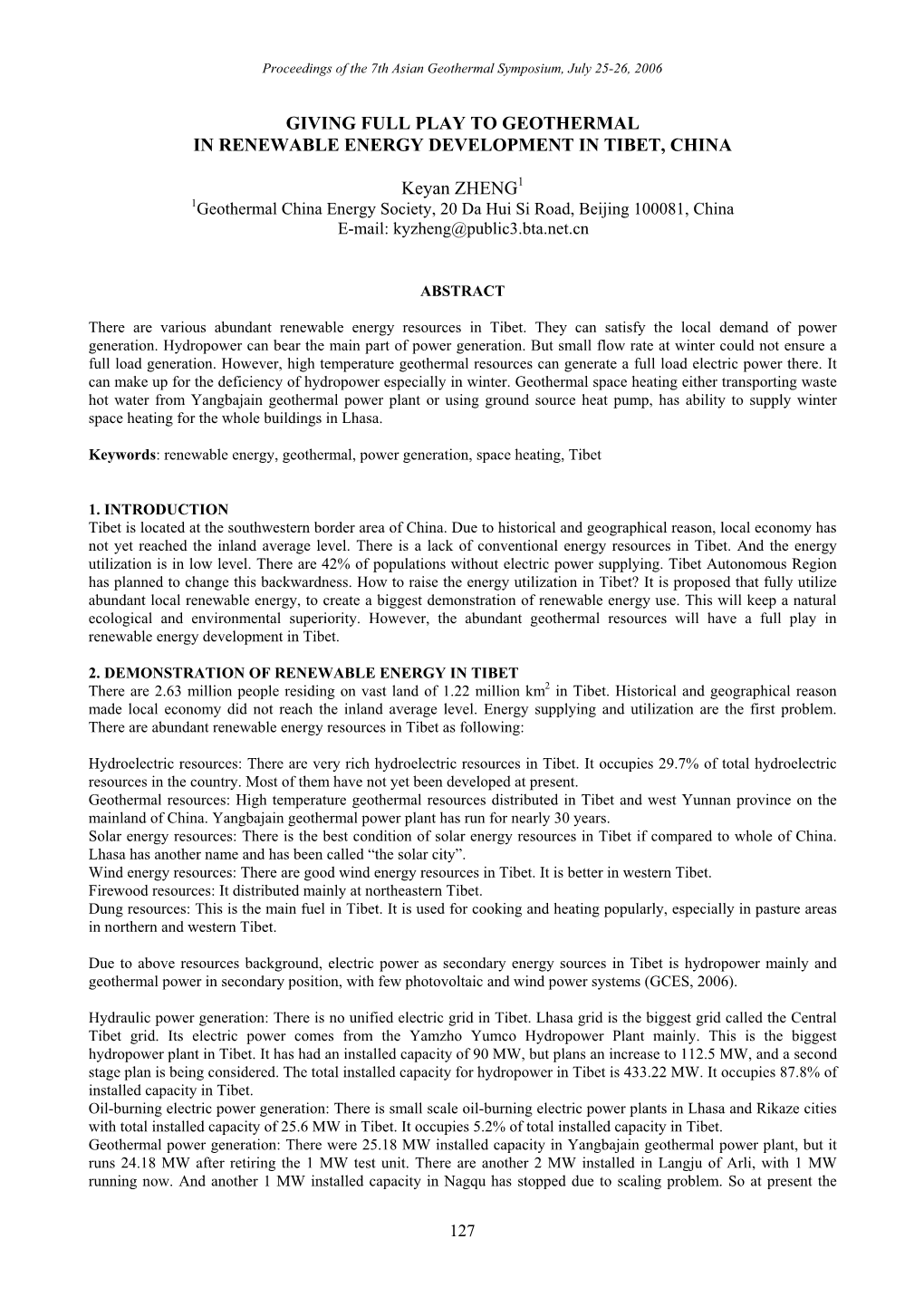 Giving Full Play to Geothermal in Renewable Energy Development in Tibet, China