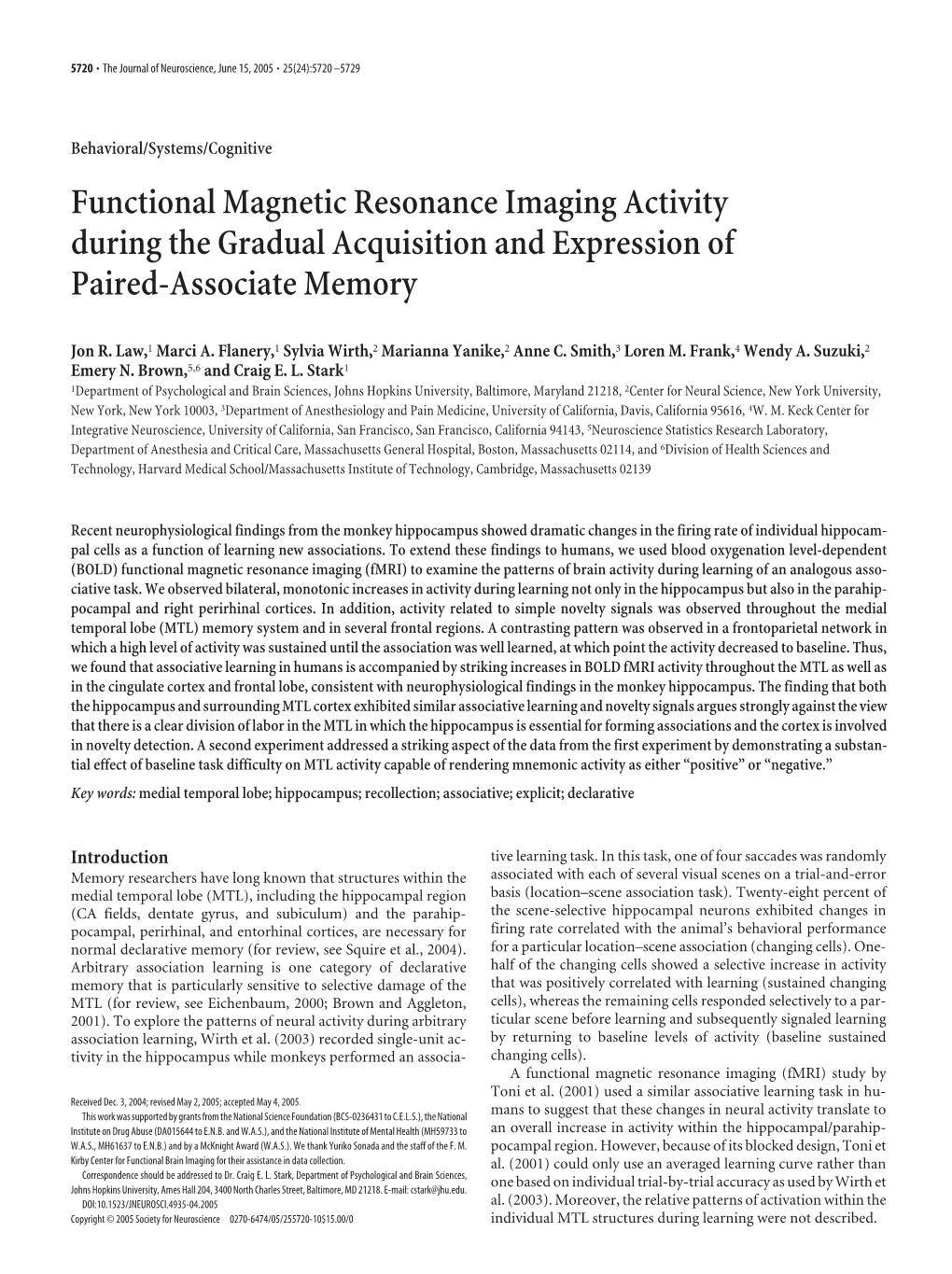 Functional Magnetic Resonance Imaging Activity During the Gradual Acquisition and Expression of Paired-Associate Memory