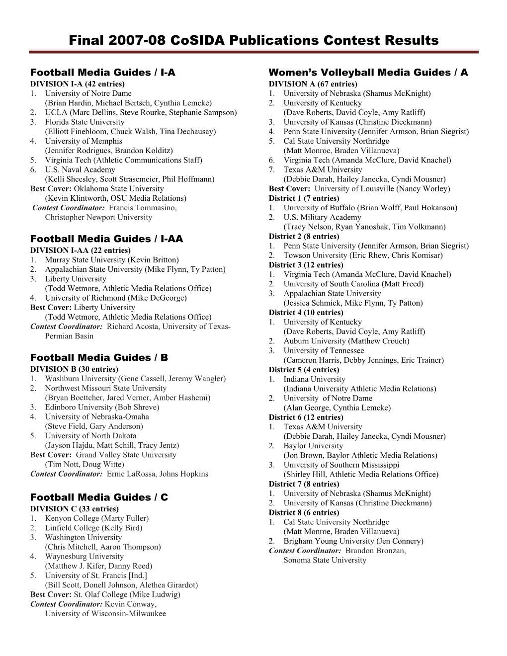 Final 2007-08 Cosida Publications Contest Results