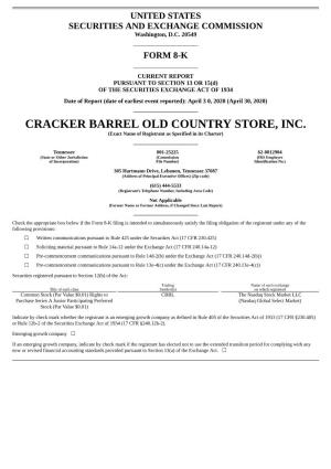 CRACKER BARREL OLD COUNTRY STORE, INC. (Exact Name of Registrant As Specified in Its Charter)
