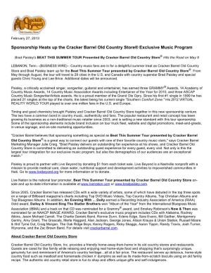 Sponsorship Heats up the Cracker Barrel Old Country Store® Exclusive Music Program