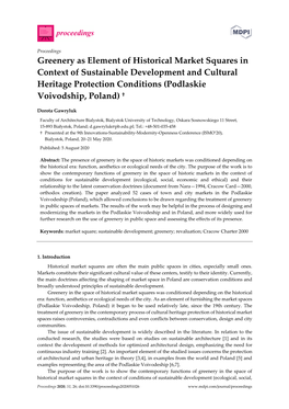 Greenery As Element of Historical Market Squares in Context of Sustainable Development and Cultural Heritage Protection Conditions (Podlaskie Voivodship, Poland) †