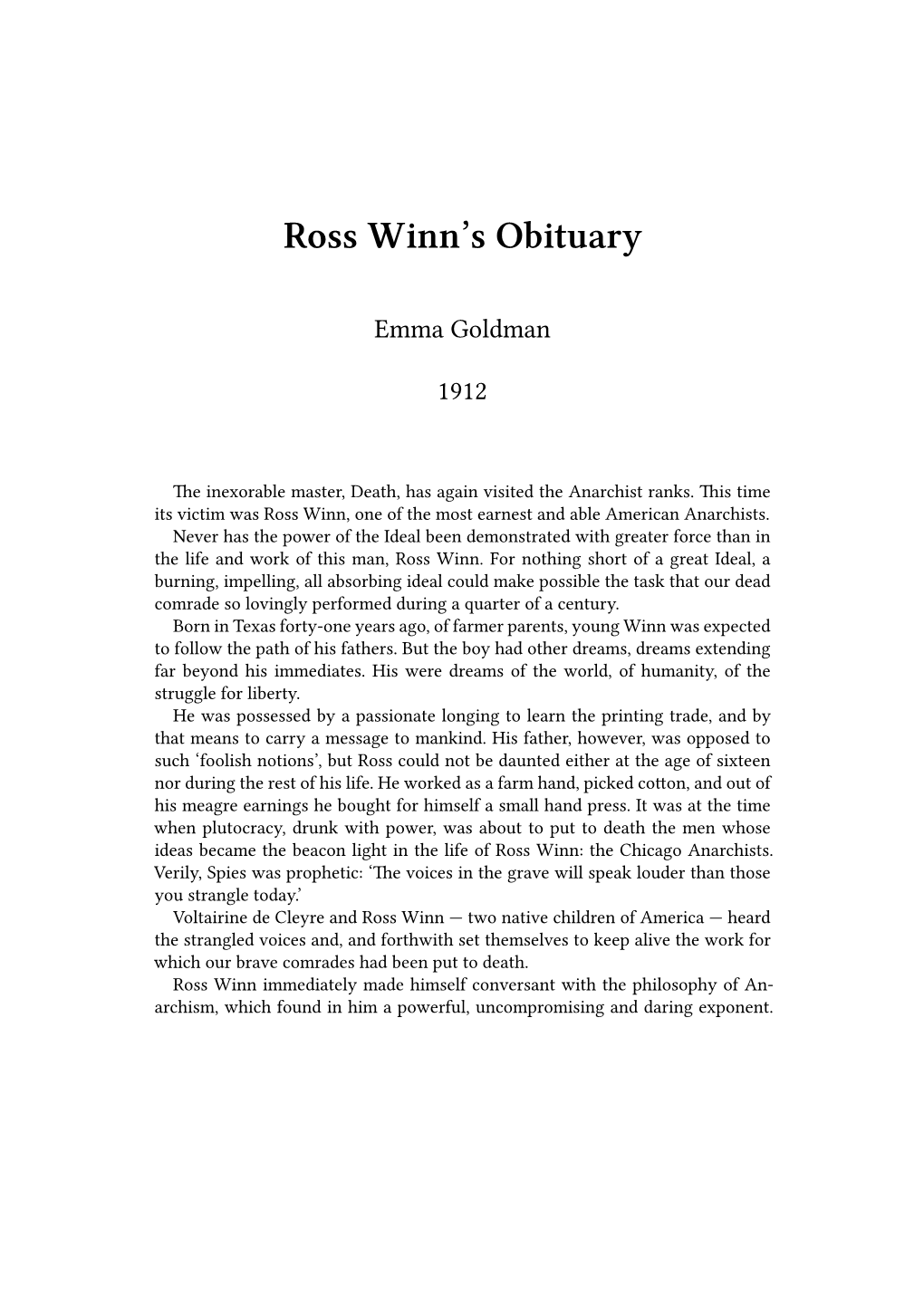 Ross Winn's Obituary