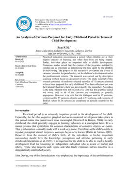 An Analysis of Cartoons Prepared for Early Childhood Period in Terms of Child Development