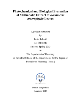 Phytochemical and Biological Evaluation of Methanolic Extract of Boehmeria Macrophylla Leaves