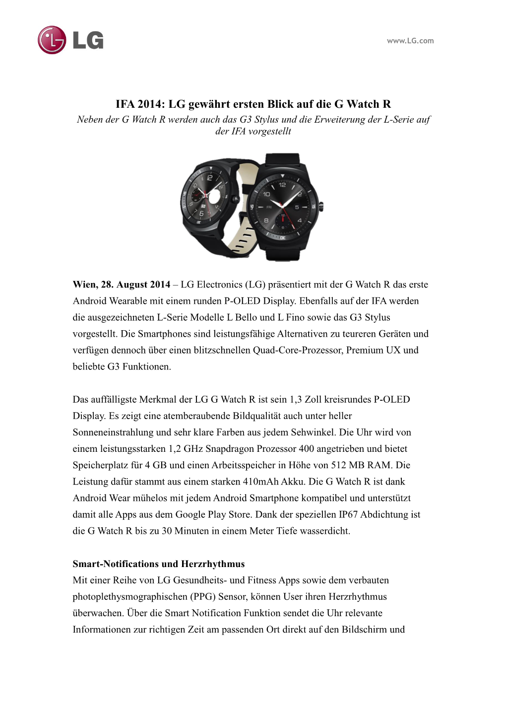 IFA 2014: LG Gewährt Ersten Blick Auf Die G Watch R