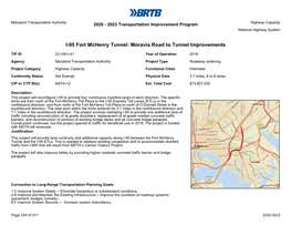 I-95 Fort Mchenry Tunnel: Moravia Road to Tunnel Improvements