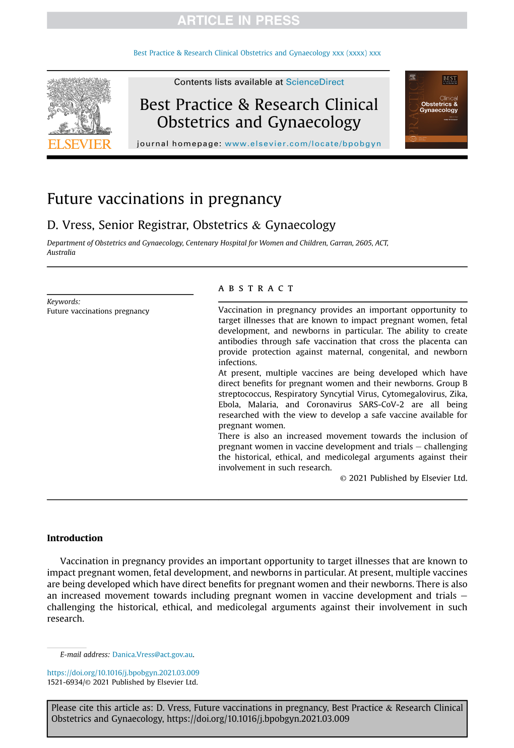 Future Vaccinations in Pregnancy