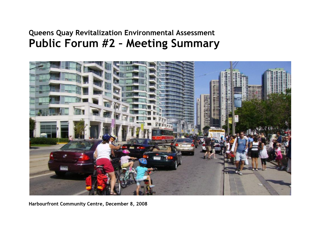 Queens Quay Revitalization Environmental Assessment Public Forum #2 – Meeting Summary