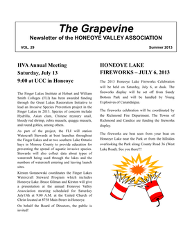 The Grapevine Newsletter of the HONEOYE VALLEY ASSOCIATION