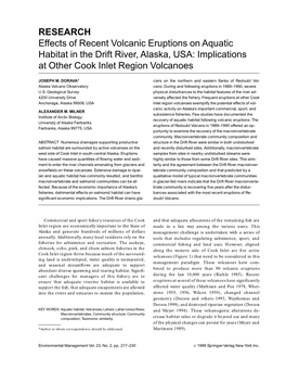 RESEARCH Effects of Recent Volcanic Eruptions on Aquatic Habitat in the Drift River, Alaska, USA: Implications at Other Cook Inlet Region Volcanoes