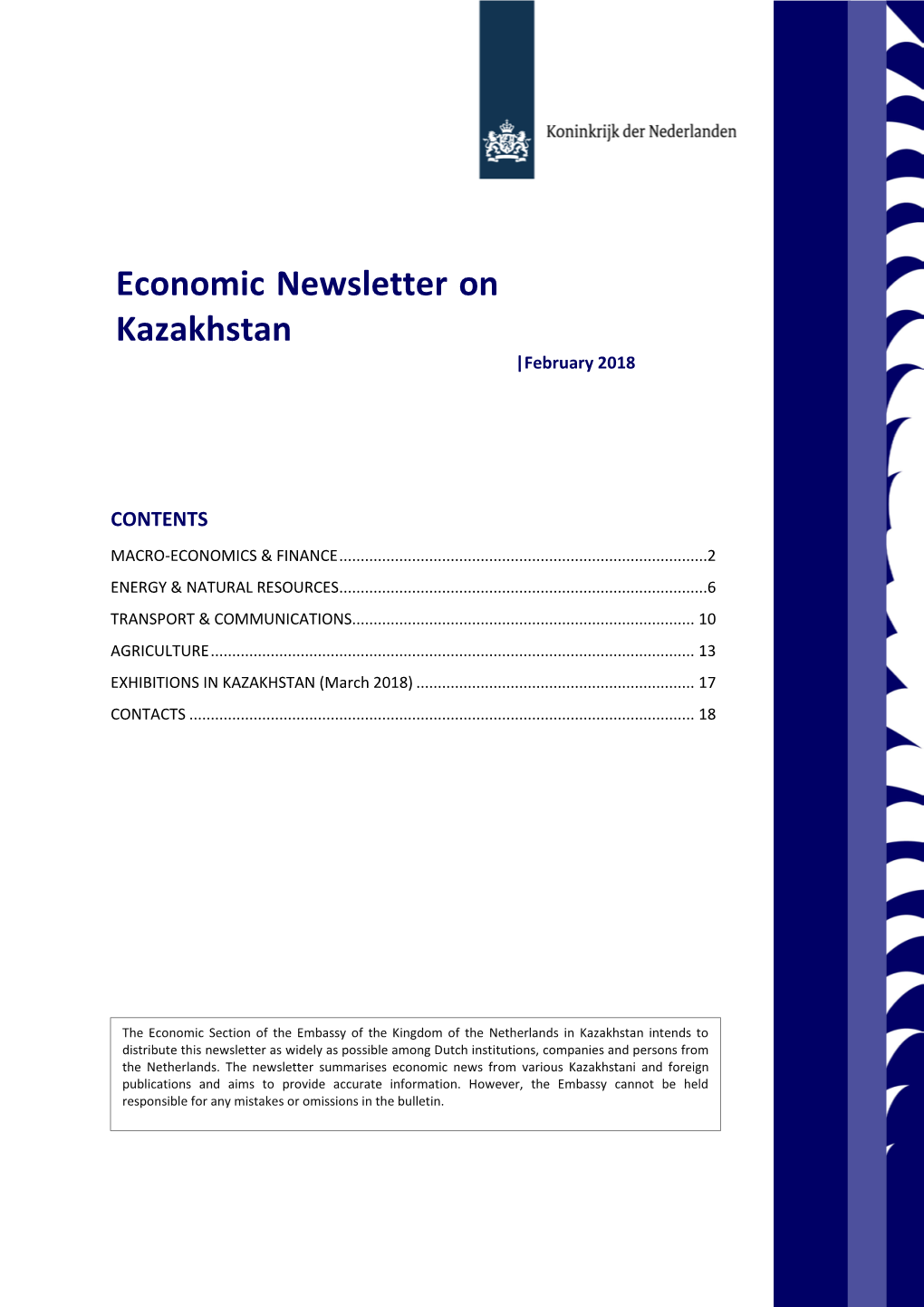 Economic Newsletter on Kazakhstan |February 2018