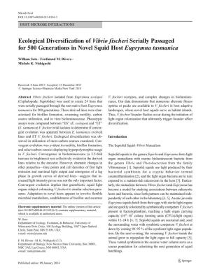 Ecological Diversification of Vibrio Fischeri Serially Passaged for 500 Generations in Novel Squid Host Euprymna Tasmanica