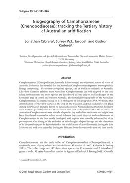 Biogeography of Camphorosmeae (Chenopodiaceae): Tracking the Tertiary History of Australian Aridification