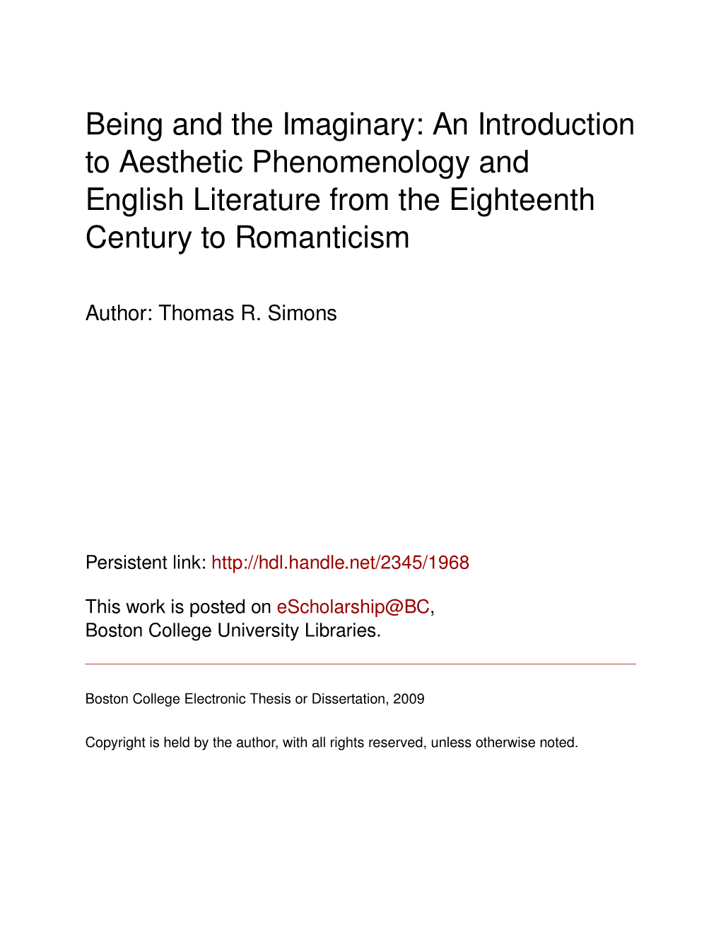 An Introduction to Aesthetic Phenomenology and English Literature from the Eighteenth Century to Romanticism