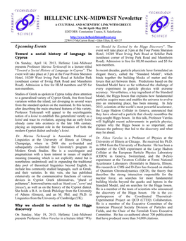 HELLENIC LINK–MIDWEST Newsletter a CULTURAL and SCIENTIFIC LINK with GREECE No