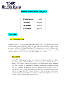 Royal Rajasthan 06N/07D Itinerary
