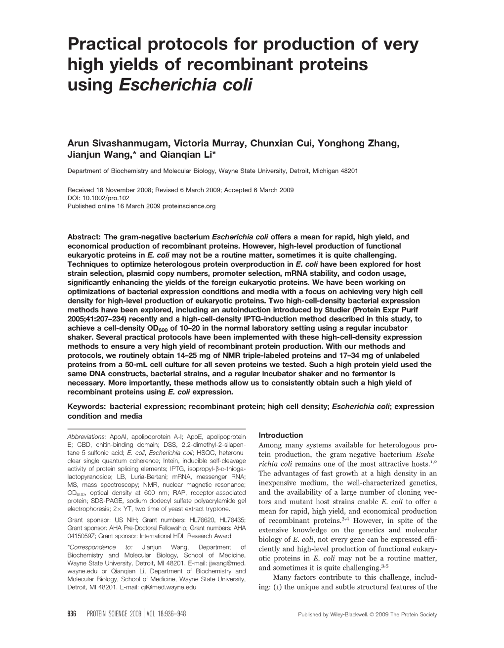 Practical Protocols for Production of Very High Yields of Recombinant Proteins Using Escherichia Coli